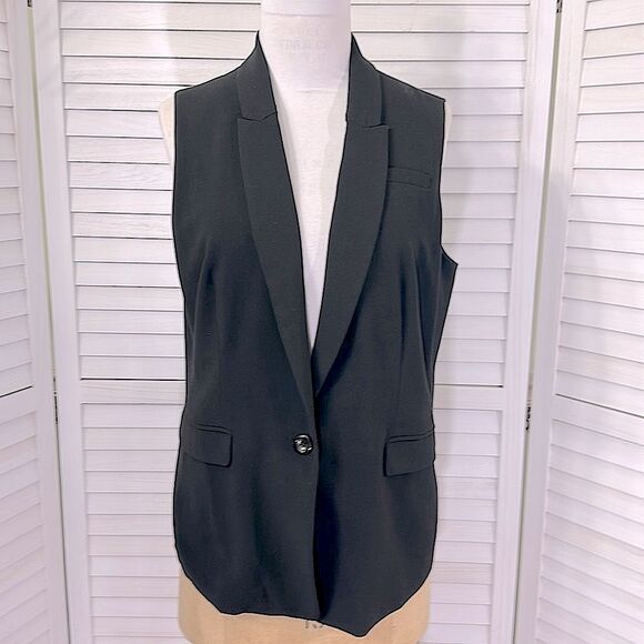 Chico's Vest Size 2 (12) Black Tuxedo Style Lapel - Picture 2 of 14
